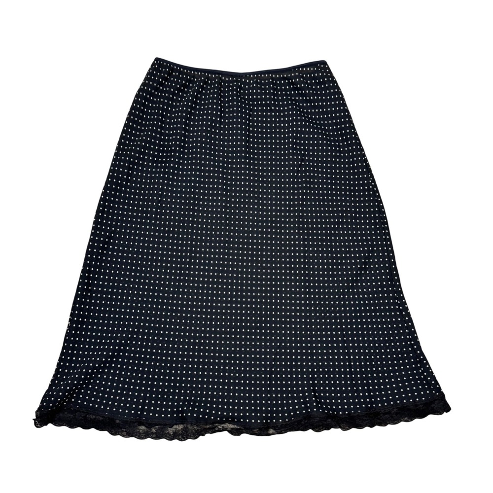 Vintage Y2K Polka Dot Midi Skirt Lace Trim Low Rise Coquette